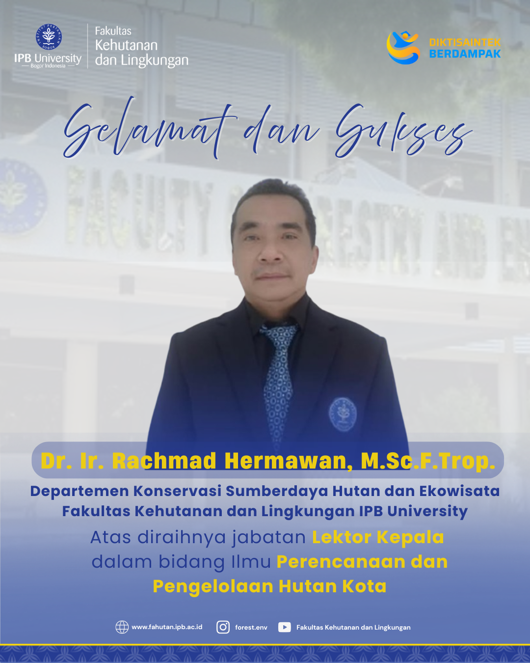 Selamat dan Sukses 𝗗𝗿. 𝗜𝗿. 𝗥𝗮𝗰𝗵𝗺𝗮𝗱 𝗛𝗲𝗿𝗺𝗮𝘄𝗮𝗻, 𝗠.𝗦𝗰.𝗙.𝗧𝗿𝗼𝗽.