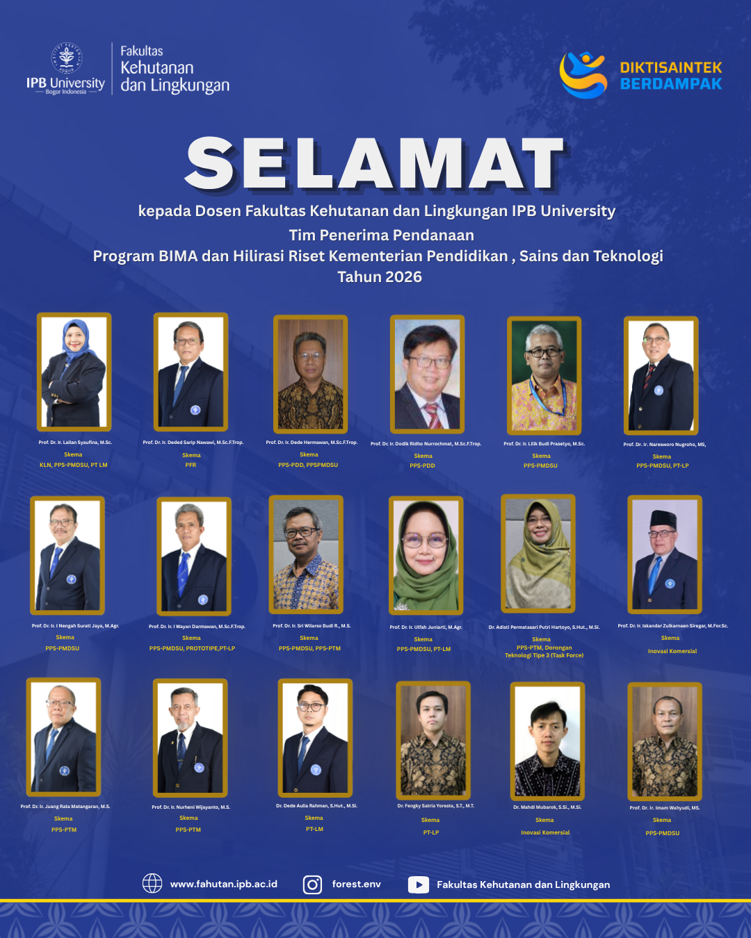 Dosen Fahutan IPB University Raih Pendanaan BIMA dan Hilirisasi Kemdiktisaintek 2026